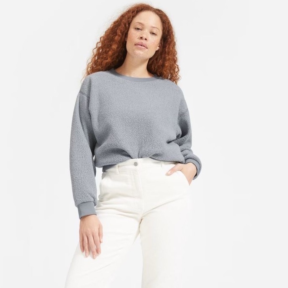 Everlane ReNew Fleece Oversize Crewneck Sweatshirt Dusty Light Blue Sz Medium